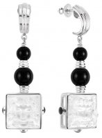 Lalique - Arethuse, Onyx Set, Glass - Sterling Silver - Earrings 10445100