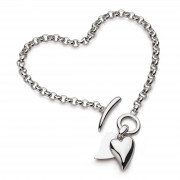 Kit Heath - Desire Love Duet , Rhodium Plated - Sterling Silver - Heart T Bar Bracelet, Size 7.5" 70507RP