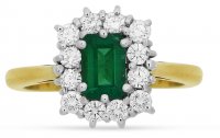 Guest and Philips - Emerald 0.50 Diamond 0.38ct Set, Yellow Gold - White Gold - 18ct Cluster Ring, Size N