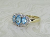 Antique Guest and Philips - Blue Topaz Set, Yellow Gold - White Gold - Cluster Ring R5295