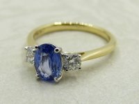Antique Guest and Philips - Sapphire Set, Yellow Gold - White Gold - Three Stone Ring R5139