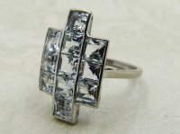 Antique Guest and Philips - Aquamarine Set, White Gold - Eleven Stone Cluster Ring R5140