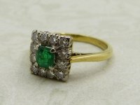 Antique Guest and Philips - Emerald Set, Yellow Gold - White Gold - Cluster Ring R5132