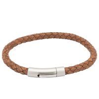 Unique - Leather - Stainless Steel - Bracelet, Size 19cm B399TAN-19CM