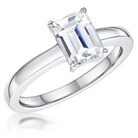 Jools - Emerald Cut Cubic Zirconia Set, Sterling Silver Solitaire Ring, Size N