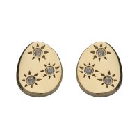 Unique - White Sapphire Set, Sterling Silver - Yellow Gold Plated - Stud Earrings - ME-703
