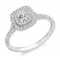 Guest and Philips - 18ct White Gold and Diamond Cushion Cut Halo Ring Cert - ENG4352