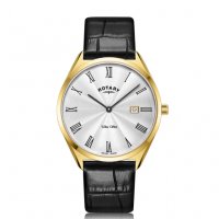 Rotary - Stainless Steel/Tungsten Ultra Slim Leather Watch