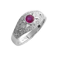 18ct. White Gold, Ruby and Diamond Cluster Ring.