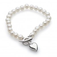 Kit Heath - Desire Lustrous Heart, Freshwater 6mm Pearl Set, Sterling Silver T-Bar Bracelet