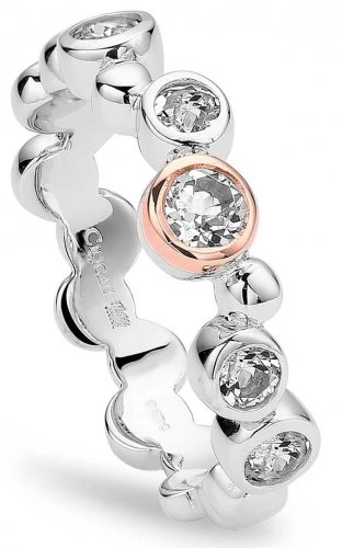 Clogau - Celebration, White Topaz Set, Sterling Silver With 9ct Rose Gold Ring, Size P