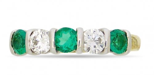 FEU - Emerald 0.54ct Diamond 0.38ct Set, Yellow Gold - - 18ct Round Brilliant Cut HET Ring