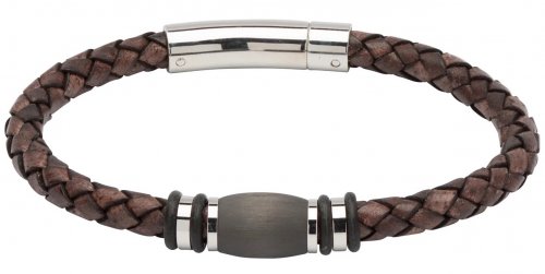 Unique - Leather - Carbon Fibre - Stainless Steel Bracelet, Size 19cm B401ADB-19CM