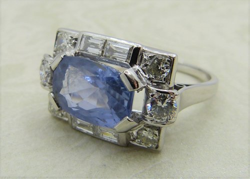 Antique Guest and Philips - 5.40ct Sapphire Set, White Gold Rectangular Cluster Ring- R4802