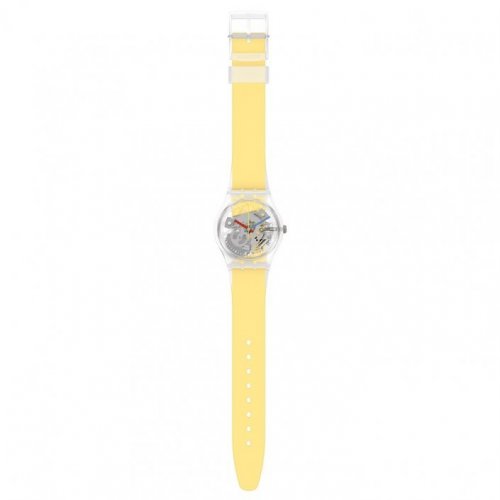 Swatch - Clearly Yellow Striped, Plastic/Silicone - Quartz Watch, Size 34mm GE291