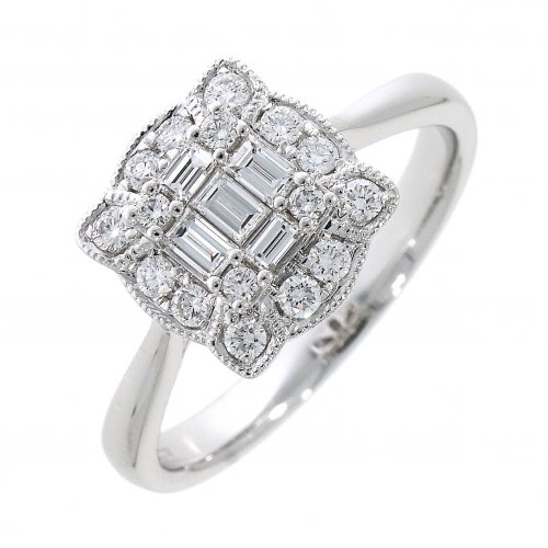Guest and Philips - Diamond 0.26ct Set, Yellow Gold - White Gold - Baguette and Brilliant Cut Cluster Ring. Size M