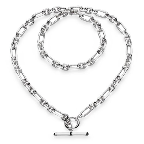 Kit Heath - Revival Astoria, Rhodium Plated - Figaro Chain T Bar Necklace, Size 18
