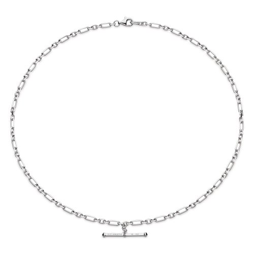 Kit Heath - Revival Astoria, Rhodium Plated - Sterling Silver - Figaro Chain T Bar Necklace, Size 16
