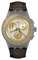 Swatch - Golden Radiance, Plastic/Silicone - Leather - Chrono Quartz Watch, Size 42mm SUSM100