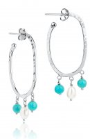 Claudia Bradby - Fringe, Pearl and Turqu Set, Sterling Silver - Hoop Earrings CBEH0092