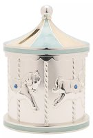 Guest and Philips - Bambino, Silver Plated Blue Carousel Money Box CG1920B