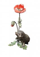 Richard Cooper - Hedgehog With Poppy, Bronze - Ltd Ed Ornament, Size 14cm x: 6.8cm x: 6.5cm. 325g 1147