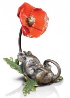 Richard Cooper - Mouse asleep w Poppy, Bronze Ornament 1185