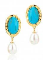 Claudia Bradby - Drop, Pearl and Turquoise Set, Yellow Gold Plated - Earrings CBES0130GP