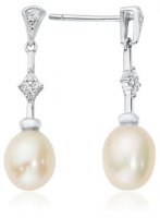 Waterford - CZ pearl Set, Sterling Silver - - Drop earrings