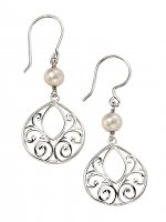 Gecko - Beginnings, Silver Filigree Drop Pearl Earrings