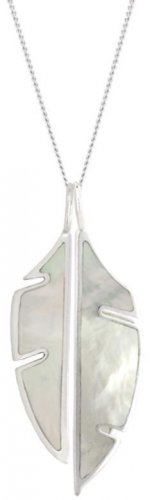 Gecko - Sterling Silver White Mother of Pearl Palm Leaf Pendant P5094W