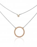 Waterford - C/Z Set, Silver/Rose DBL Open Circle Pendant and Chain, Size Small
