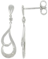 Guest and Philips - 9ct, Diamond Set, White Gold - Drop Stud Earrings 09EADI81869