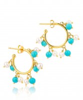 Claudia Bradby - Bubble, Pearl and Turquoise Set, Yellow Gold Plated - Hoops CBEH0090GP