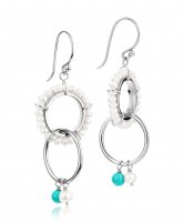 Claudia Bradby - Boho, Pearl and Turqu Set, Sterling Silver - Double Hoops CBEH0094