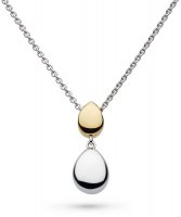 Kit Heath - Coast Pebble, Rhodium Plated - Yellow Gold Plated - Dble Droplet Necklace, Size 18" 90186GRP