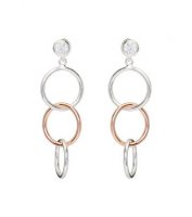 Unique - Cubic Zirconia Set, Sterling Silver - Rose Gold Plated - Hooped Drop Earrings - ME-789