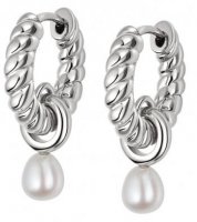 Daisy - Rope, Pearl Set, Sterling Silver - Huggie Earrings TE06-SLV