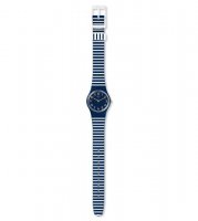 Swatch - Ora D'Aria, Silicone Strap Blue and White Striped Watch LN153