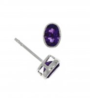 Guest and Philips - 9ct White Gold Amethyst 6x4mm Oval Rub Over Earrings - 03-20-235