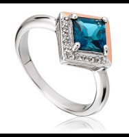 Clogau - Blue Topaz, White Topaz Set, Sterling Silver - Rose Gold - Kensington Love Story Ring, Size N - 3SVAR-N