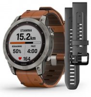 Garmin - fenix7 Sapphire , Titanium - Leather - Solar Watch, Size 47mm 010-02540-31