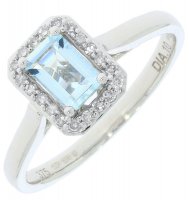 Guest and Philips - Diamond Set, White Gold - 9ct 10pt 20st D & 1st Aqua Rect Ring, Size 6x4 09RIDG85793