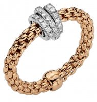 Fope - Flex'it Prima, Diamond 0.31ct Set, Rose Gold - White Gold - 18ct 3 Diamond Rondelle Ring, Size Large - AN744PAVE