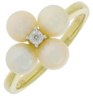 Guest and Philips - 9ct, Peal and Diamond Set, Yellow Gold - White Gold - CROSS RING 09RIDG83794