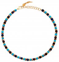 Giovanni Raspini - Tuareg, Tur and Blue Agate Bronzite and Ruin Marble Set, Yellow Gold Plated - Sterling Silver - Small Necklace, Size 43cm 11372 11372
