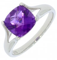 Guest and Philips - Amethyst Set, White Gold - 9ct 1st Am Cush 8mm Ring, Size 8mm 09RIGH86266