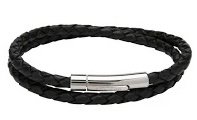 Unique - Leather - Stainless Steel - Bracelet, Size 19cm B437BL-19CM
