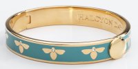Halcyon Days - Bee, Yellow Gold Plated - Enamel - Turquoise Hinged Bangle, Size 1cm HBBEE1410G