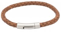 Unique - Leather - Stainless Steel - Leather Bracelet Matte Clasp, Size 21cm - B399TAN